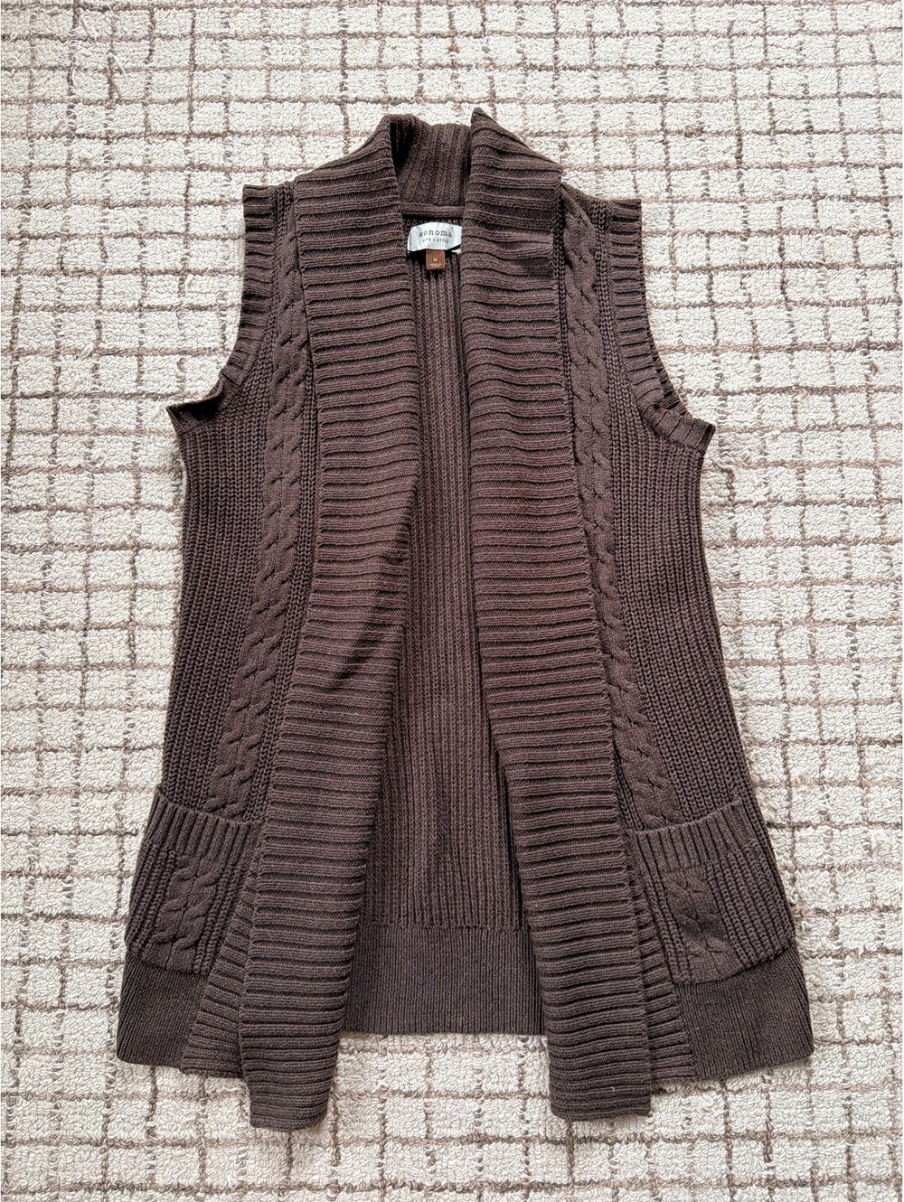 Women’s brown knit vest cardigan 90s cozy cabincore y2k Sonoma size medium clean